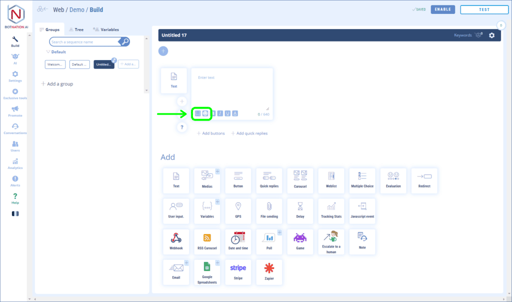 Add text: Variables and emojis