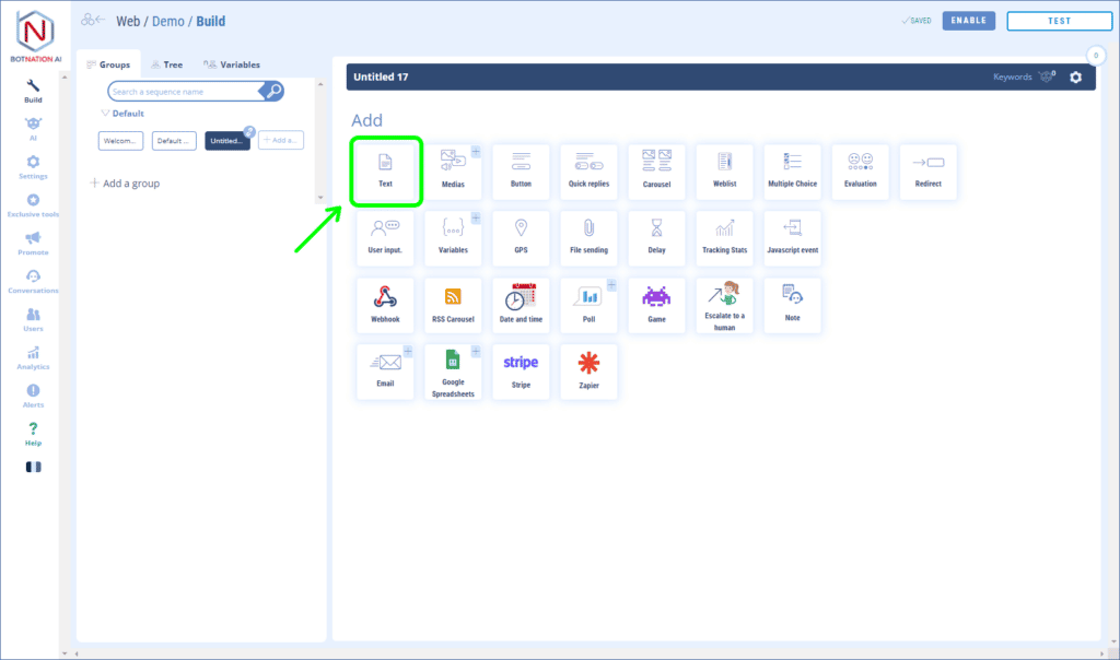 Add text: Icon to click