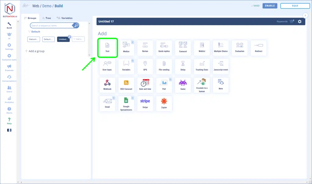 Add text: Icon to click