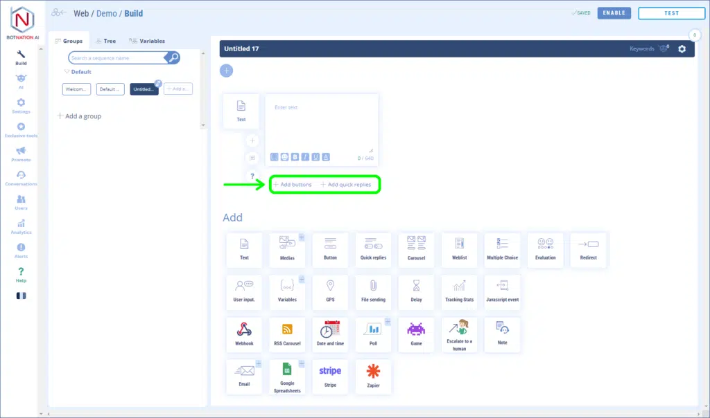 Add Text: Convert to Button or Quick Replies