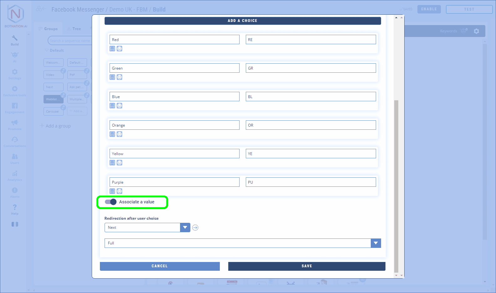 Weblist feature - Button - Associate a value