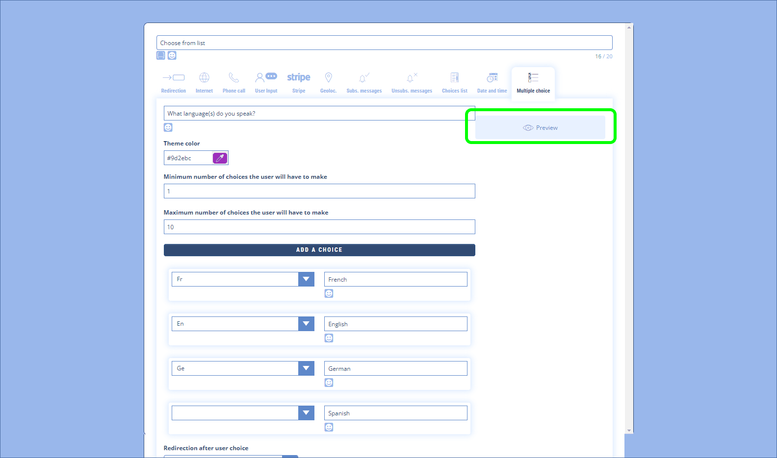 Multiple choice feature - Button - Preview