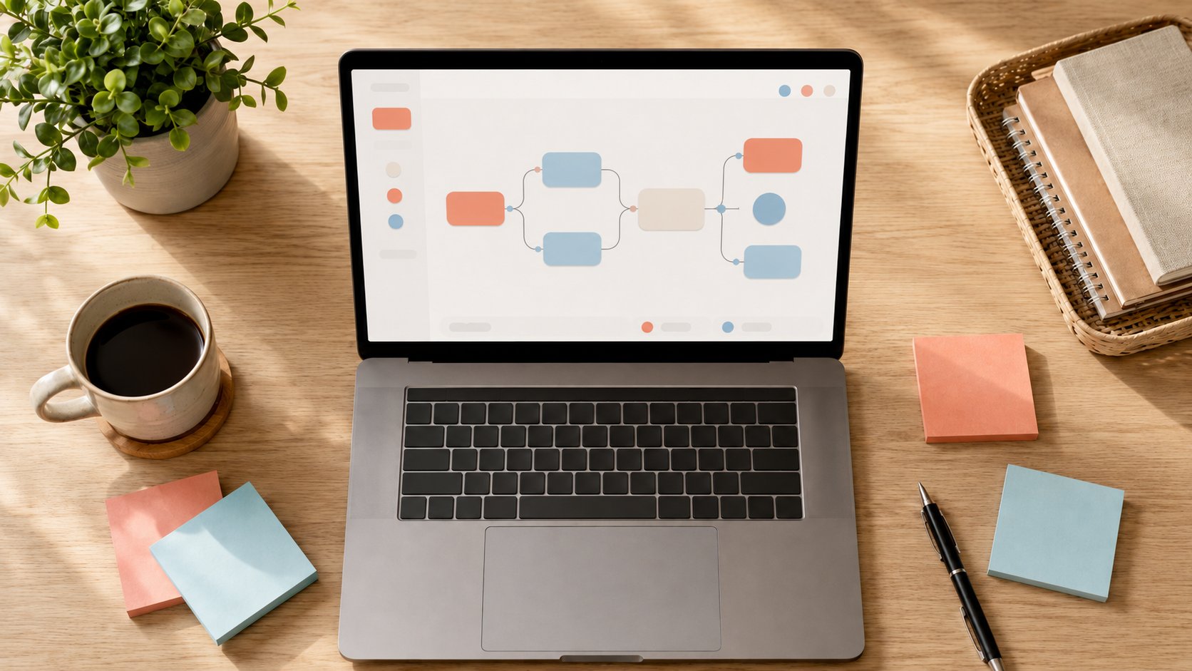 Responsable RH construisant les scénarios d'un chatbot par glisser-déposer sur un éditeur no-code