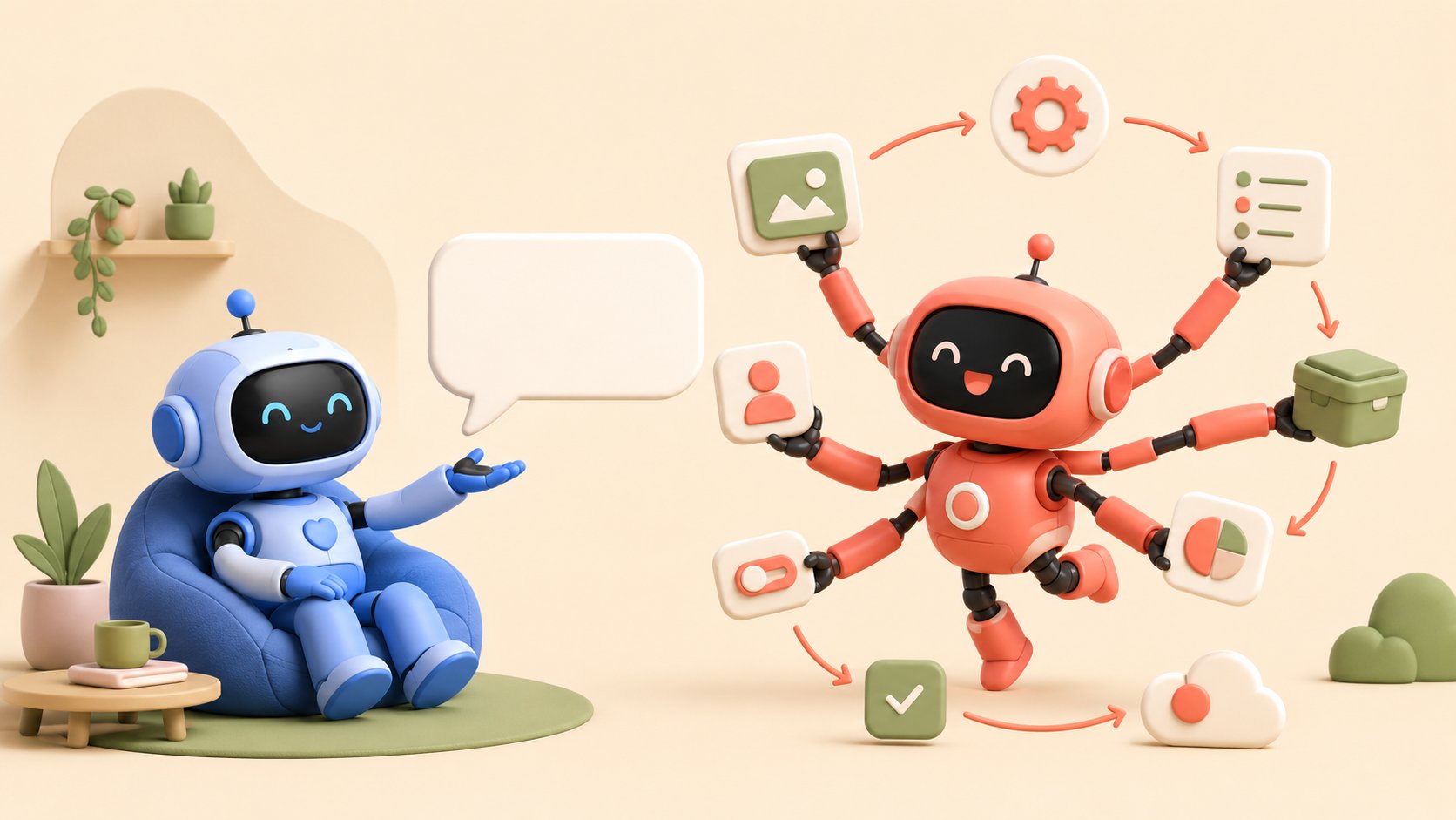 Robot assistant qui repond et robot agent autonome qui execute des taches