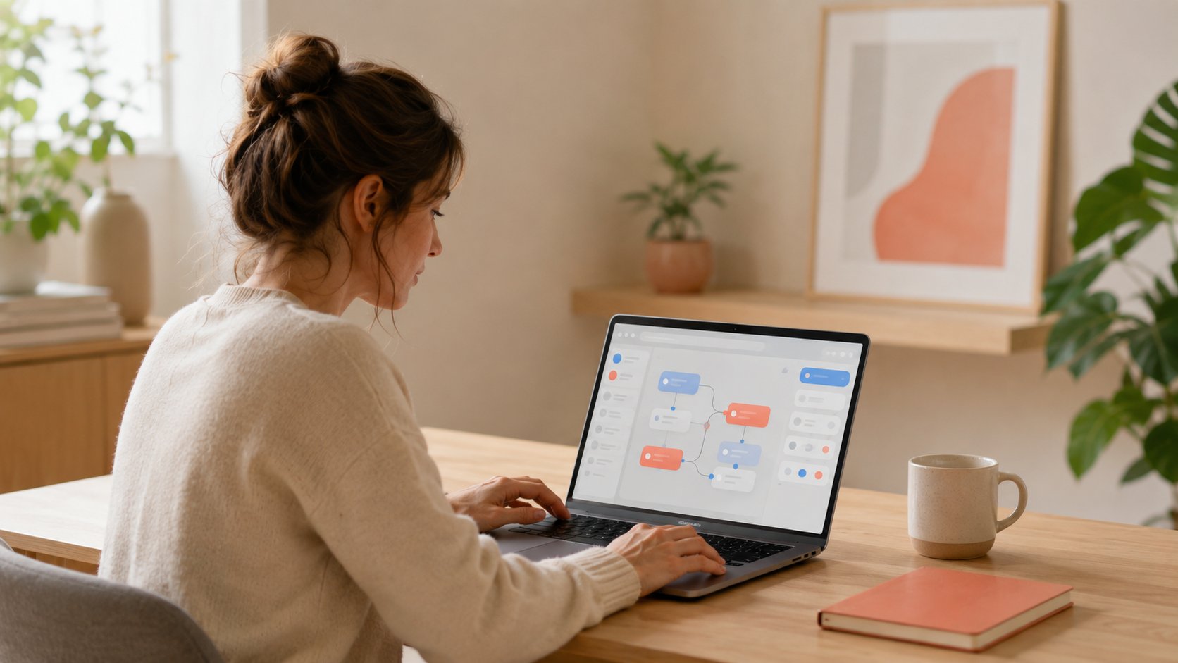 Personne construisant un chatbot sans code sur un ordinateur portable