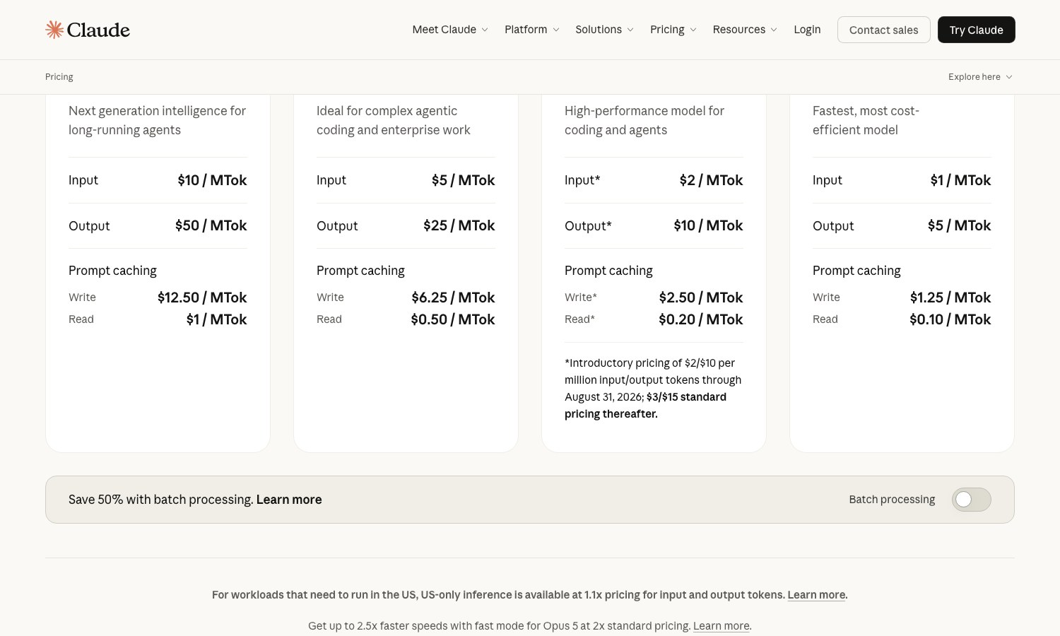 Screenshot of the Claude API pricing grid with the per million token rates of the Fable 5, Opus 5, Sonnet 5 and Haiku 4.5 models