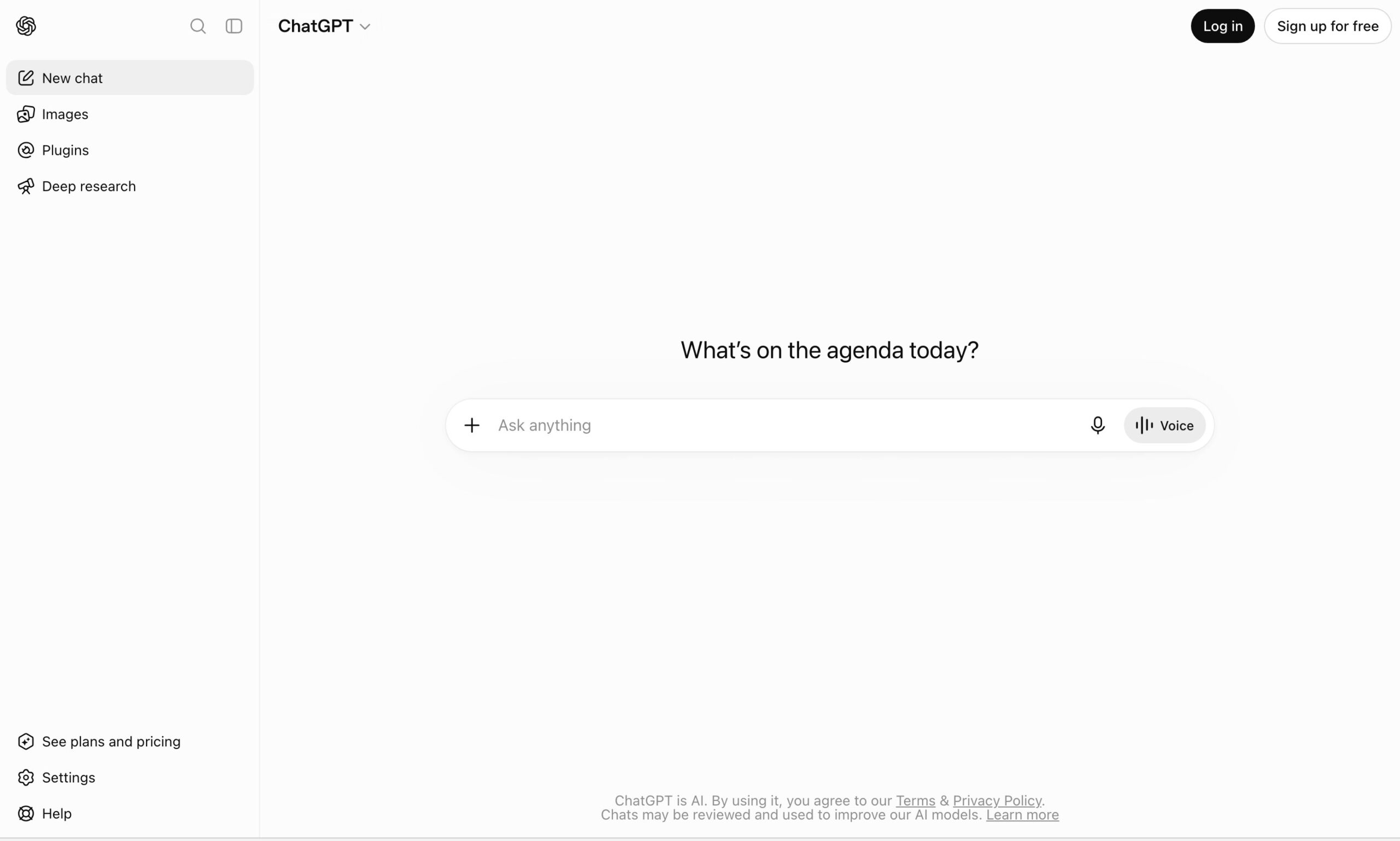 Screenshot of the ChatGPT interface showing the input field and the notice that it is an AI