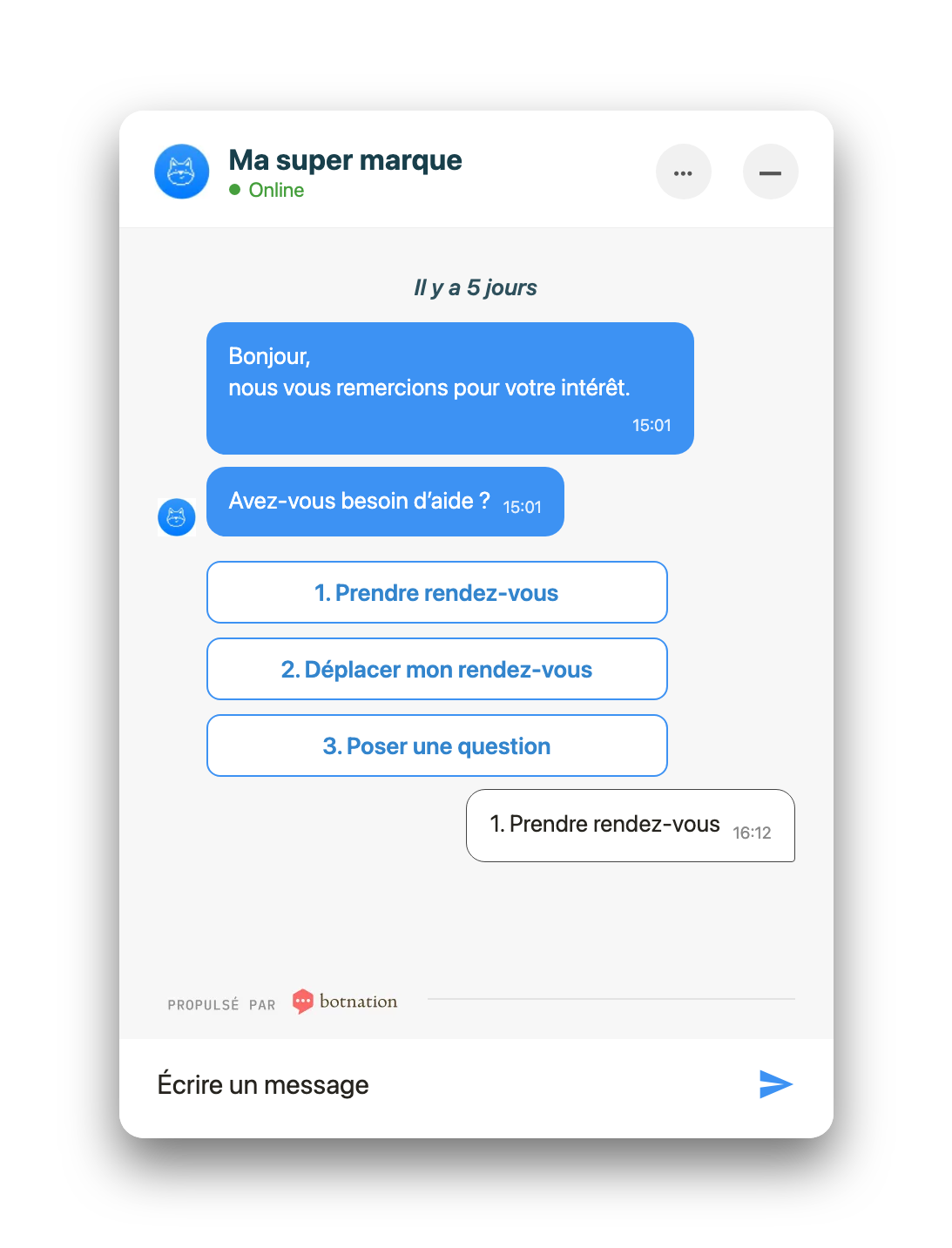 Chatbot de prise de rendez-vous multicanal