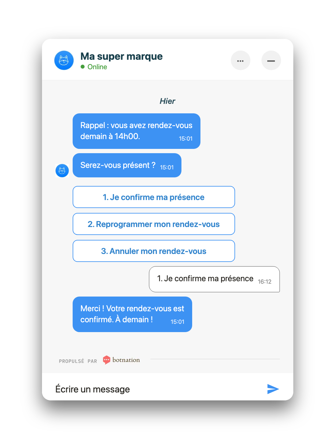Rappel de rendez-vous automatique par chatbot