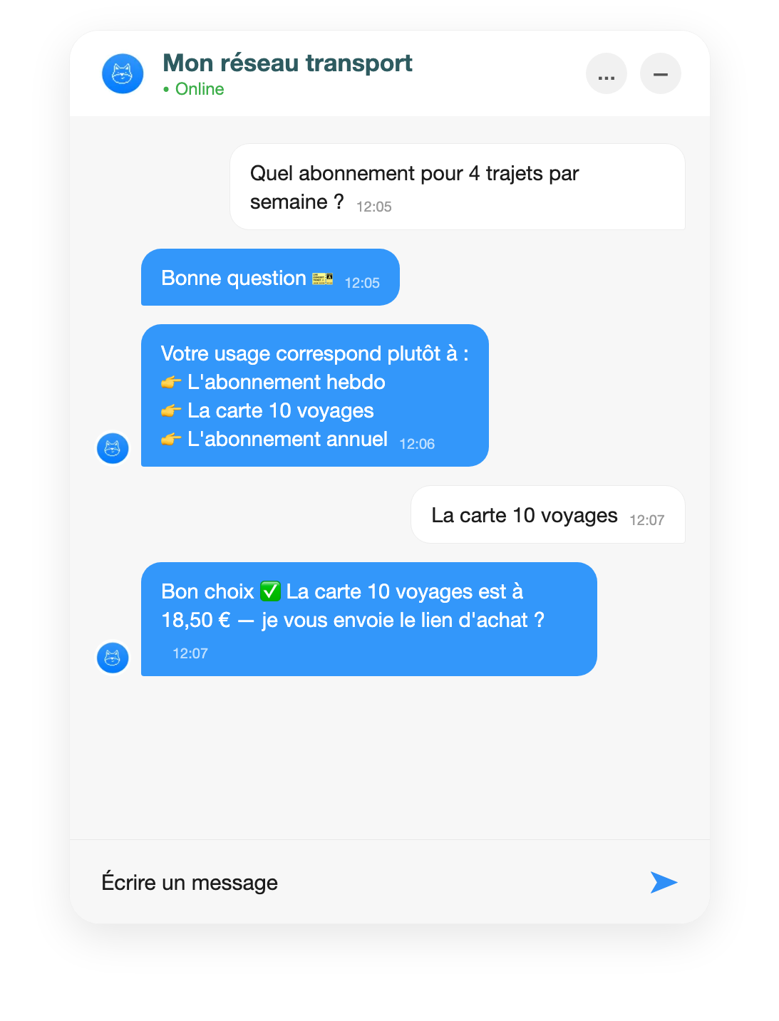 Chatbot transport : billets, tarifs et abonnements