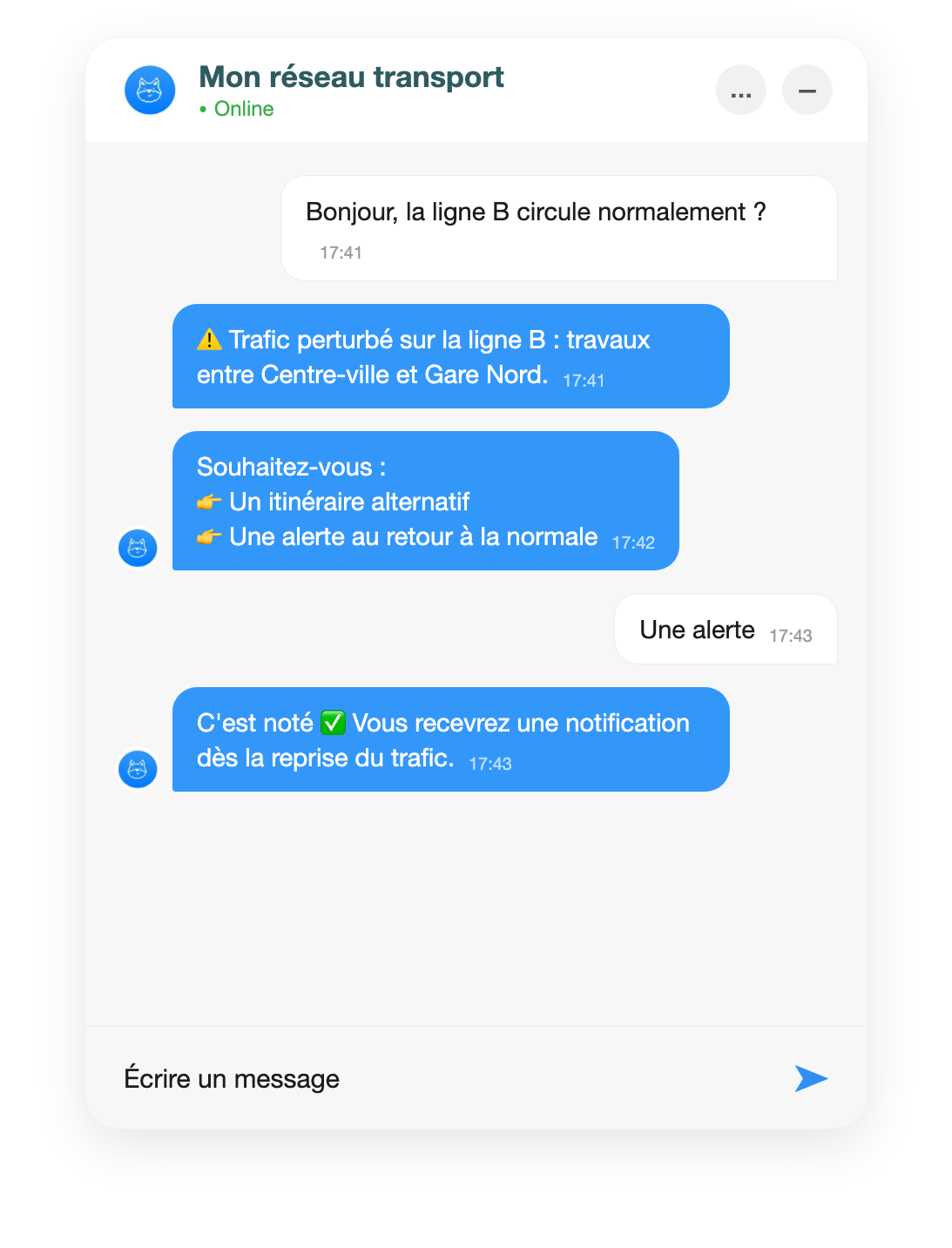 Chatbot transport : info trafic et perturbations
