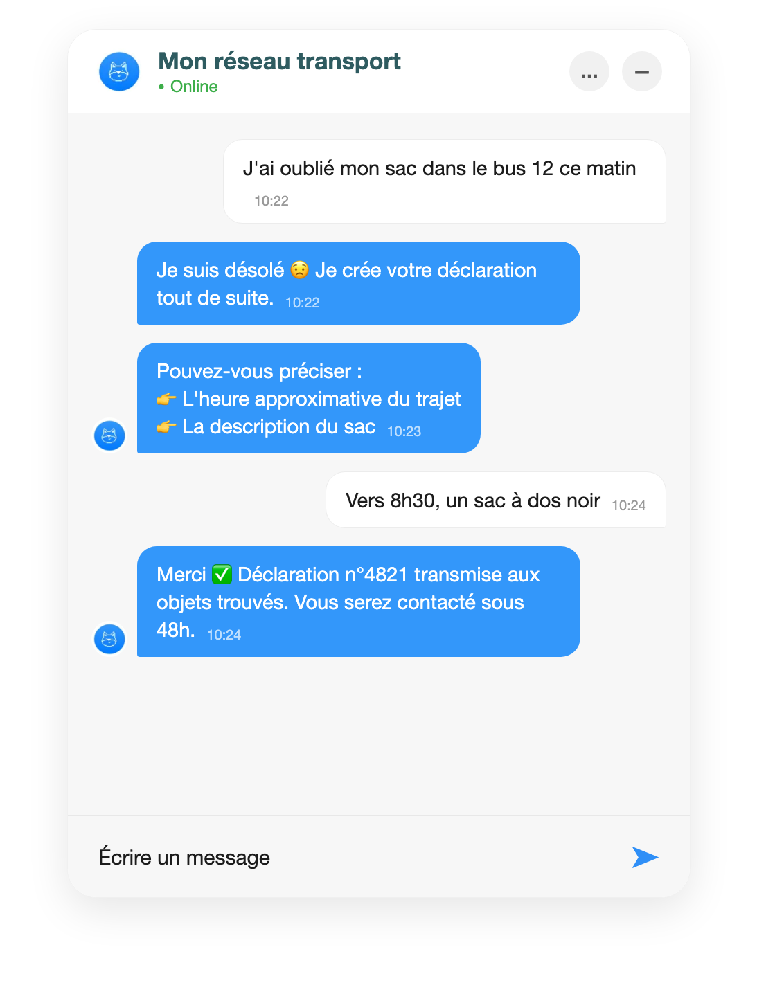 Chatbot transport : réclamations et objets trouvés