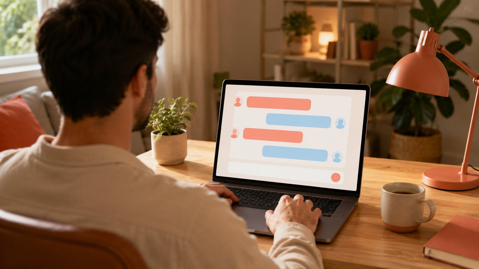 Homme consultant les leads d’un chatbot sur son ordinateur portable