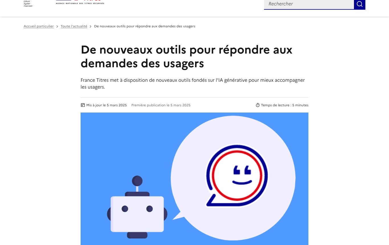 Article of the French national agency for secure documents: new tools to answer users' requests
