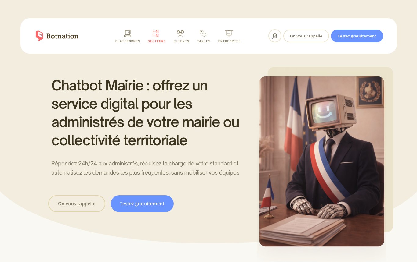 Page Chatbot Mairie de Botnation : accueil des administrés 24h sur 24