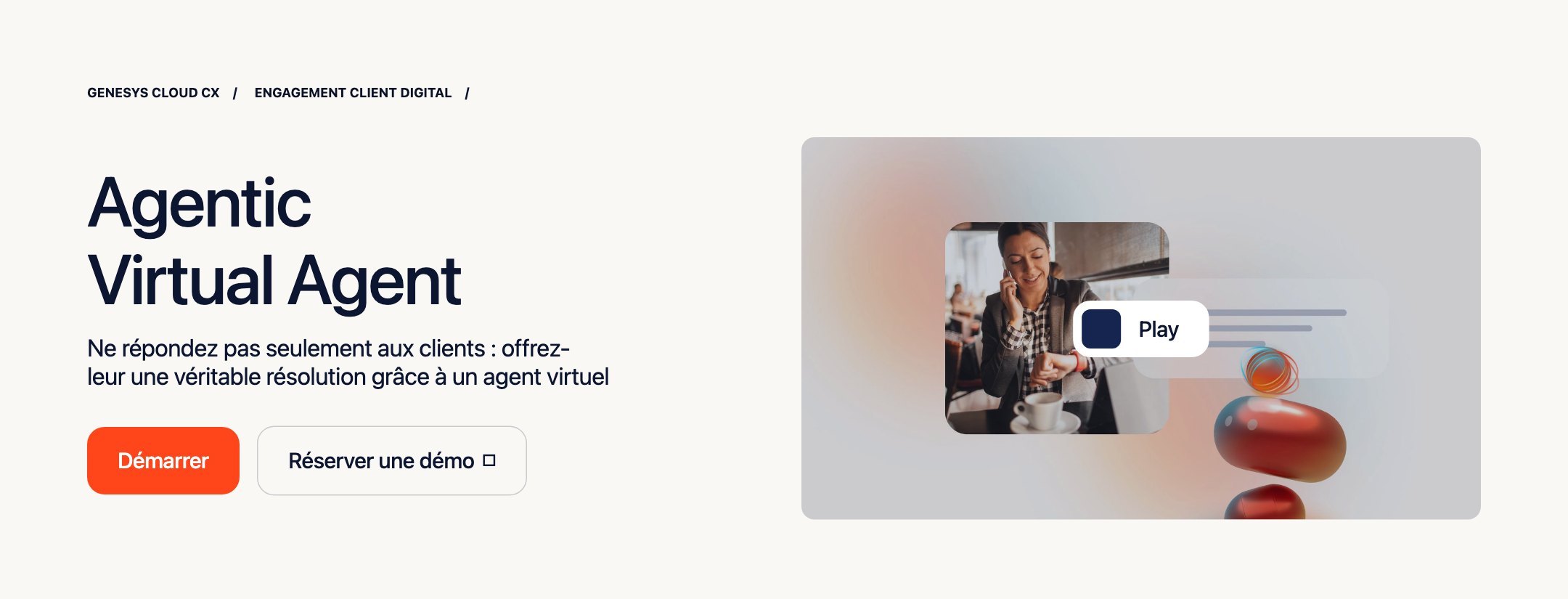 Capture de la page Agentic Virtual Agent de Genesys avec son titre et son sous-titre