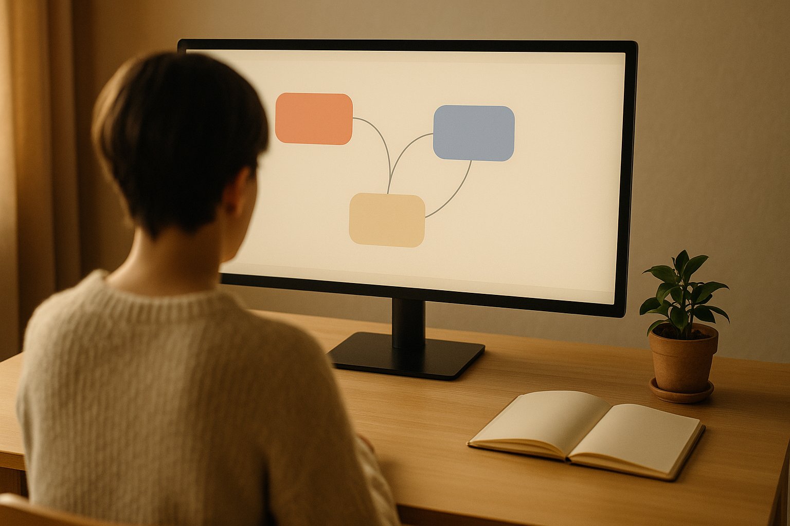 Someone building a chatbot flow in a visual node editor