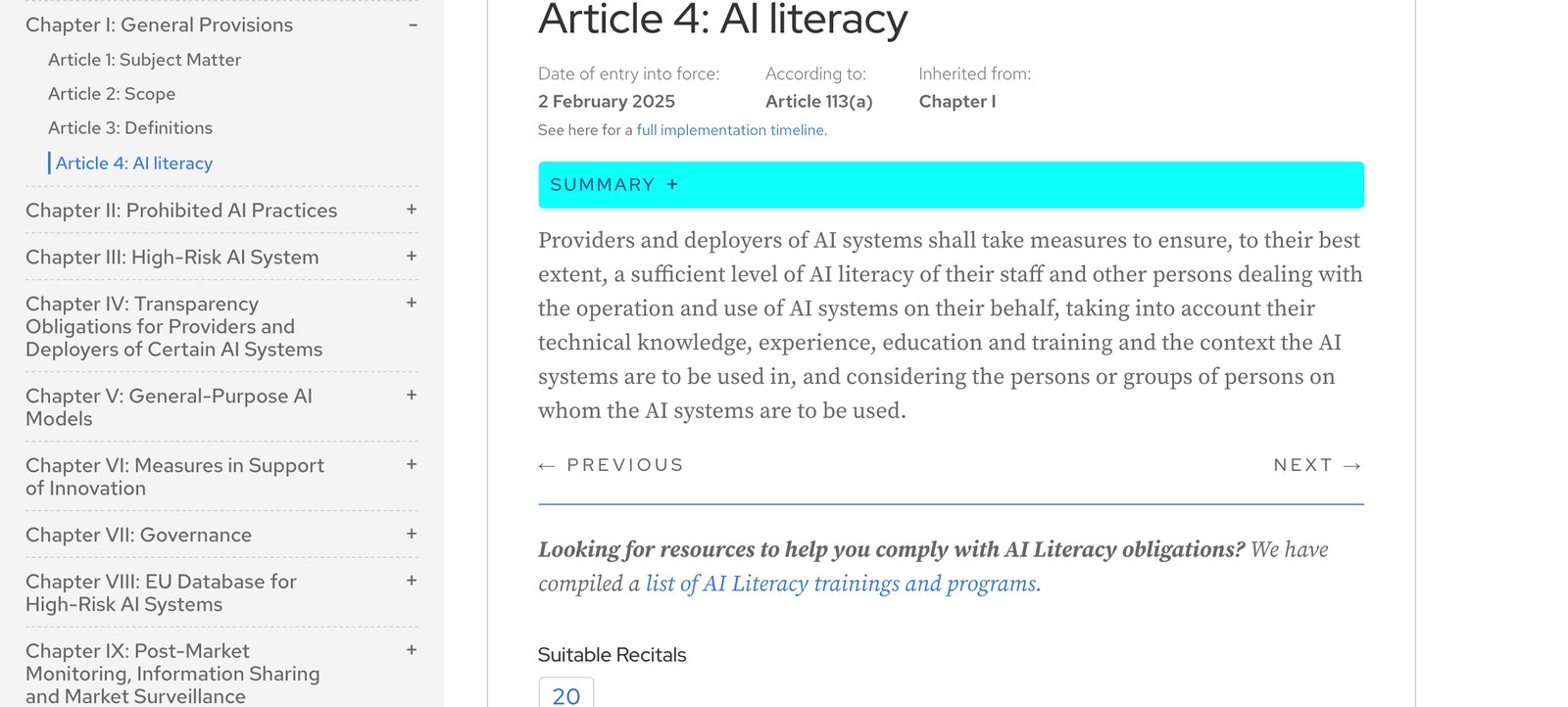 Capture du texte de l article 4 de l AI Act européen sur la maîtrise de l intelligence artificielle