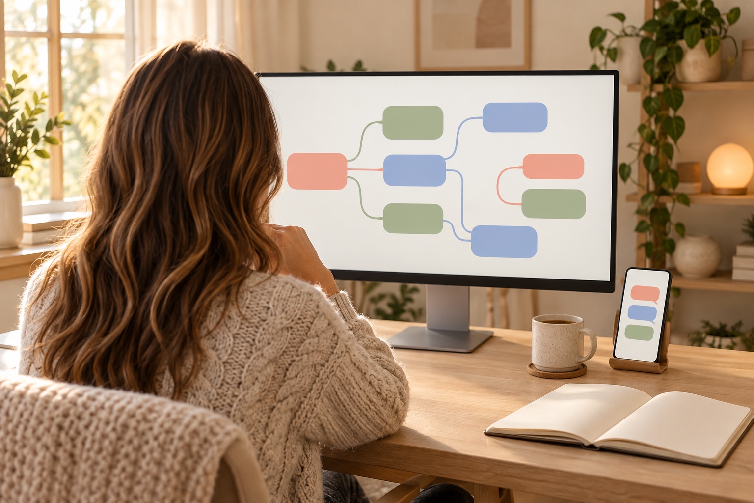 Construction d’un scénario de chatbot dans l’éditeur visuel d’une plateforme chatbot, sans code