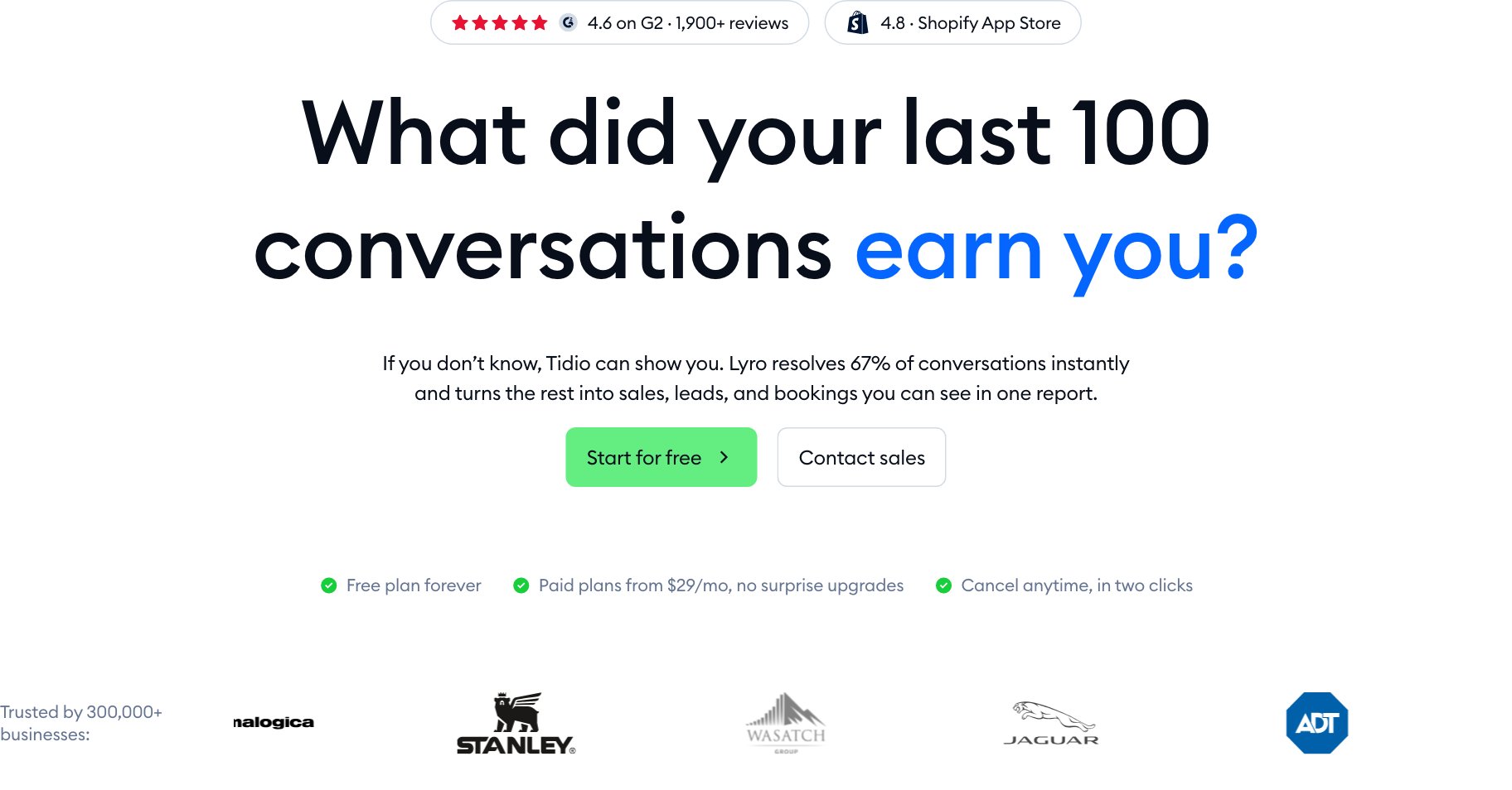 Tidio homepage on 22 September 2026, an AI customer service platform with the Lyro AI agent