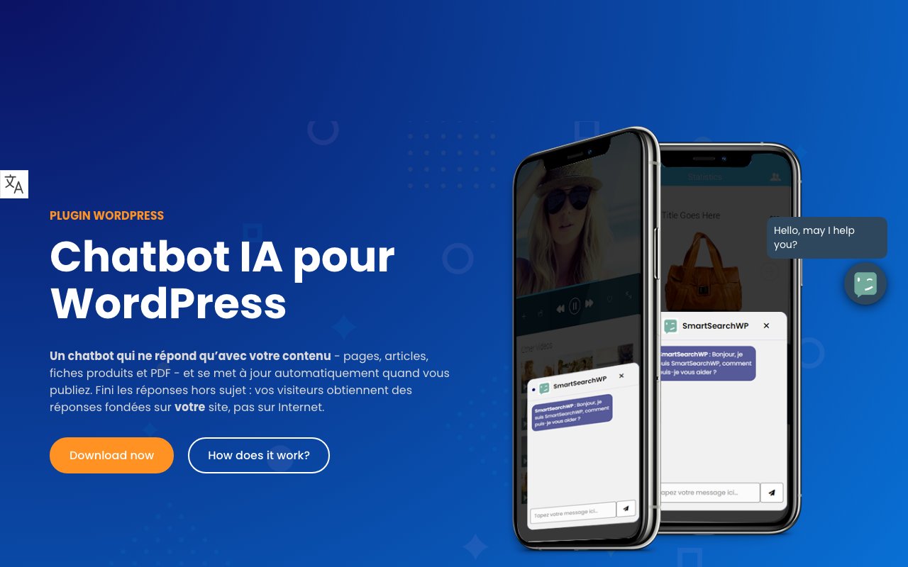 SmartsearchWP, WordPress AI chatbot and internal search: English homepage