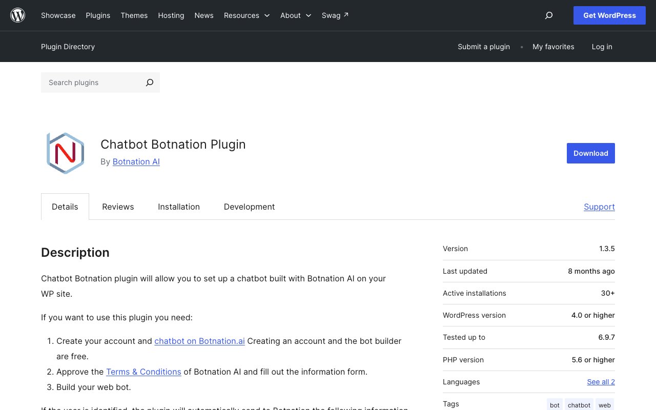 Botnation WordPress plugin: official wordpress.org plugin page