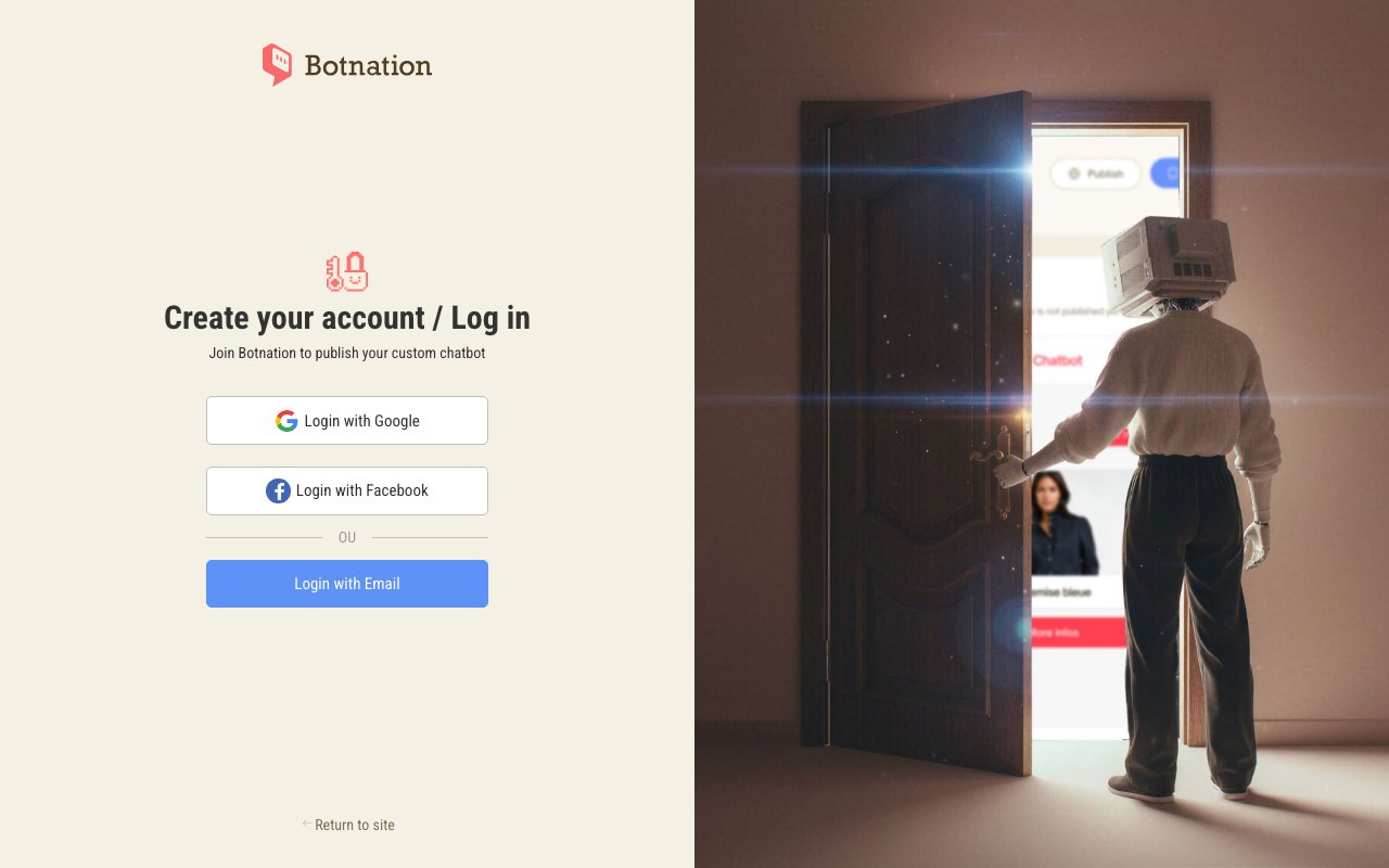 Create your Botnation account: platform sign-up page