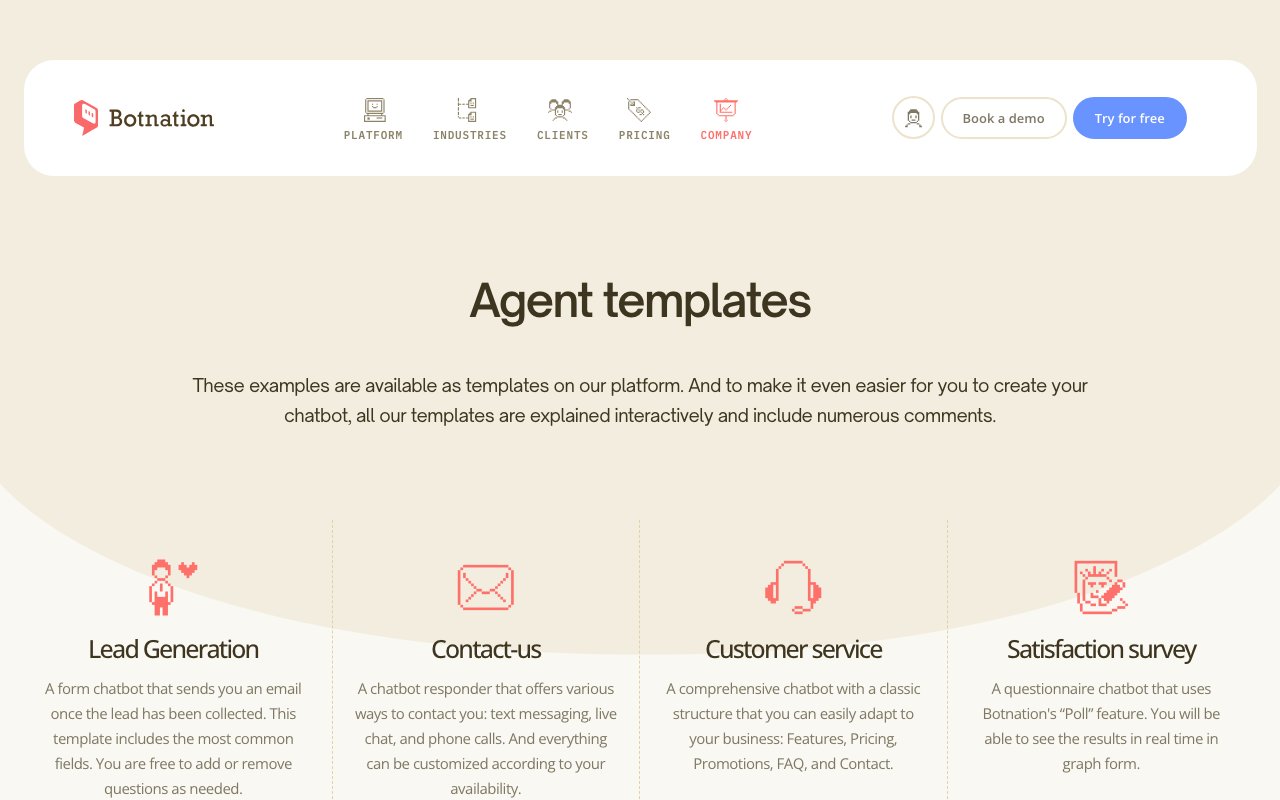 Botnation: gallery of chatbot templates ready to customize