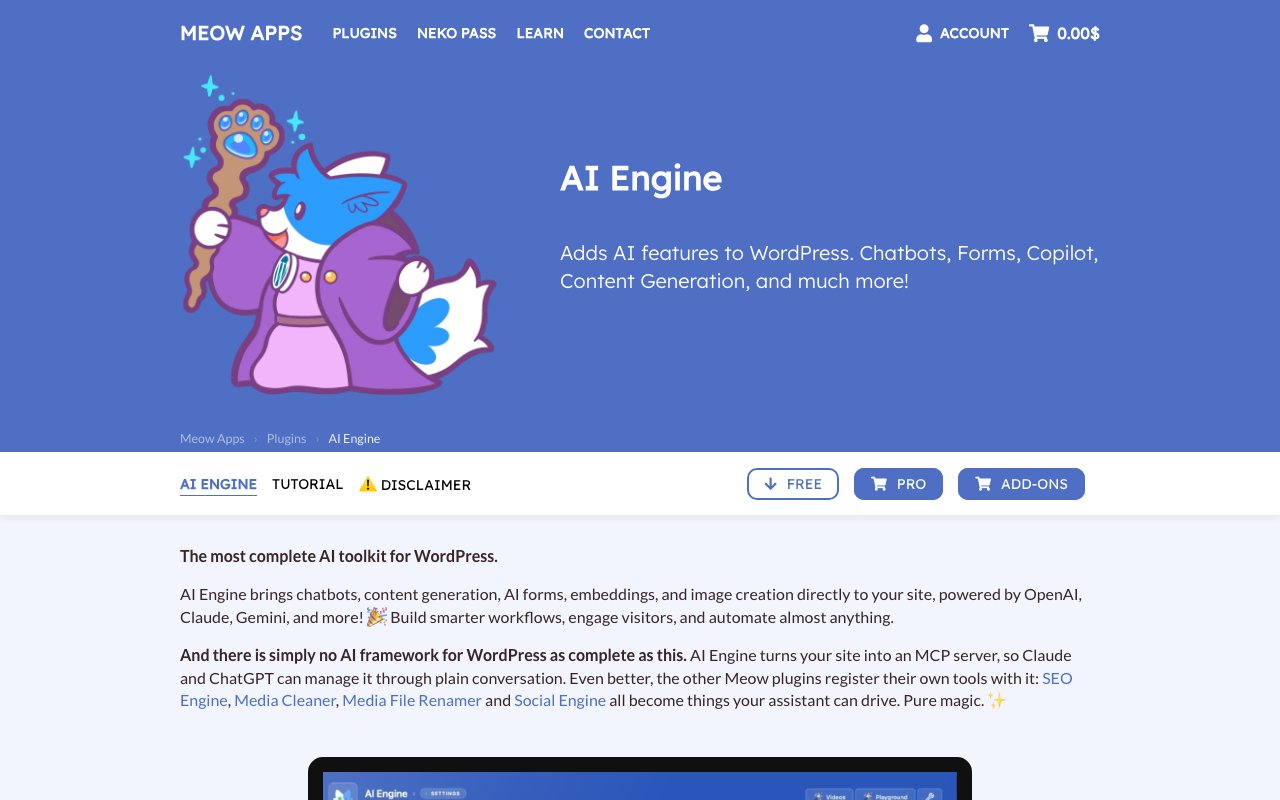 AI Engine, the WordPress AI chatbot plugin by Meow Apps
