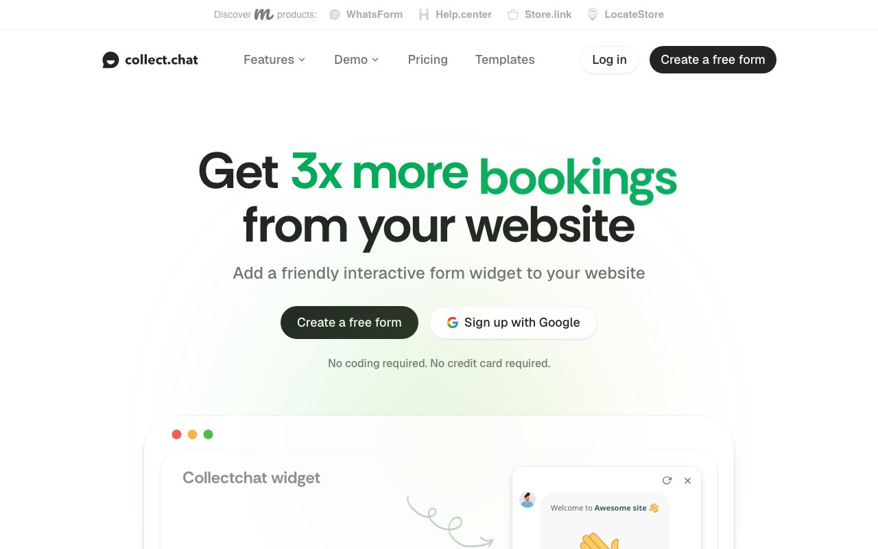 Collect.chat, conversational form chatbot for websites: official homepage