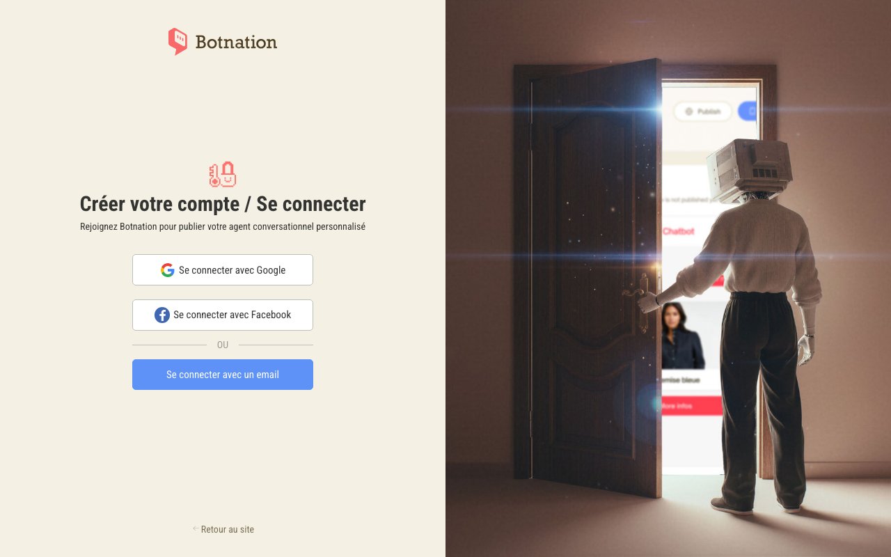 Créer un compte Botnation : page d'inscription à la plateforme