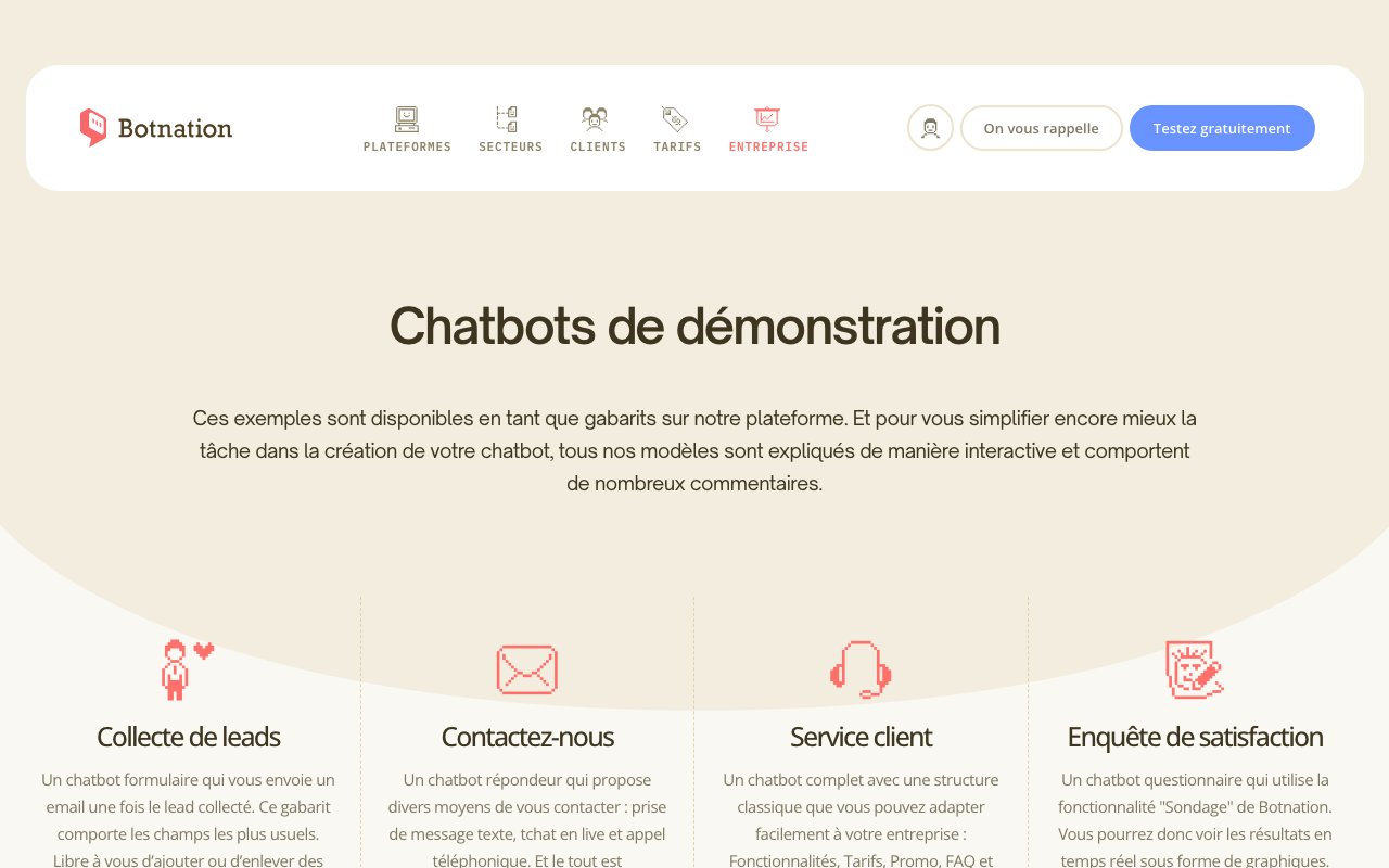 Botnation : galerie de modèles de chatbots prêts à personnaliser